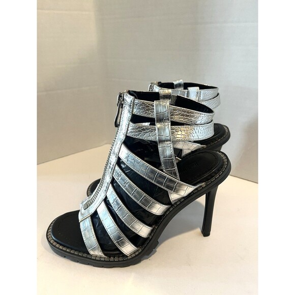 NWT  DKNY Silver Caged Rugged Platform Ralina Stiletto Women Sandals 8M - Picture 1 of 14